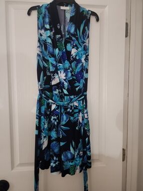 Floral Wrap Midi Dress in Blue and Teal
